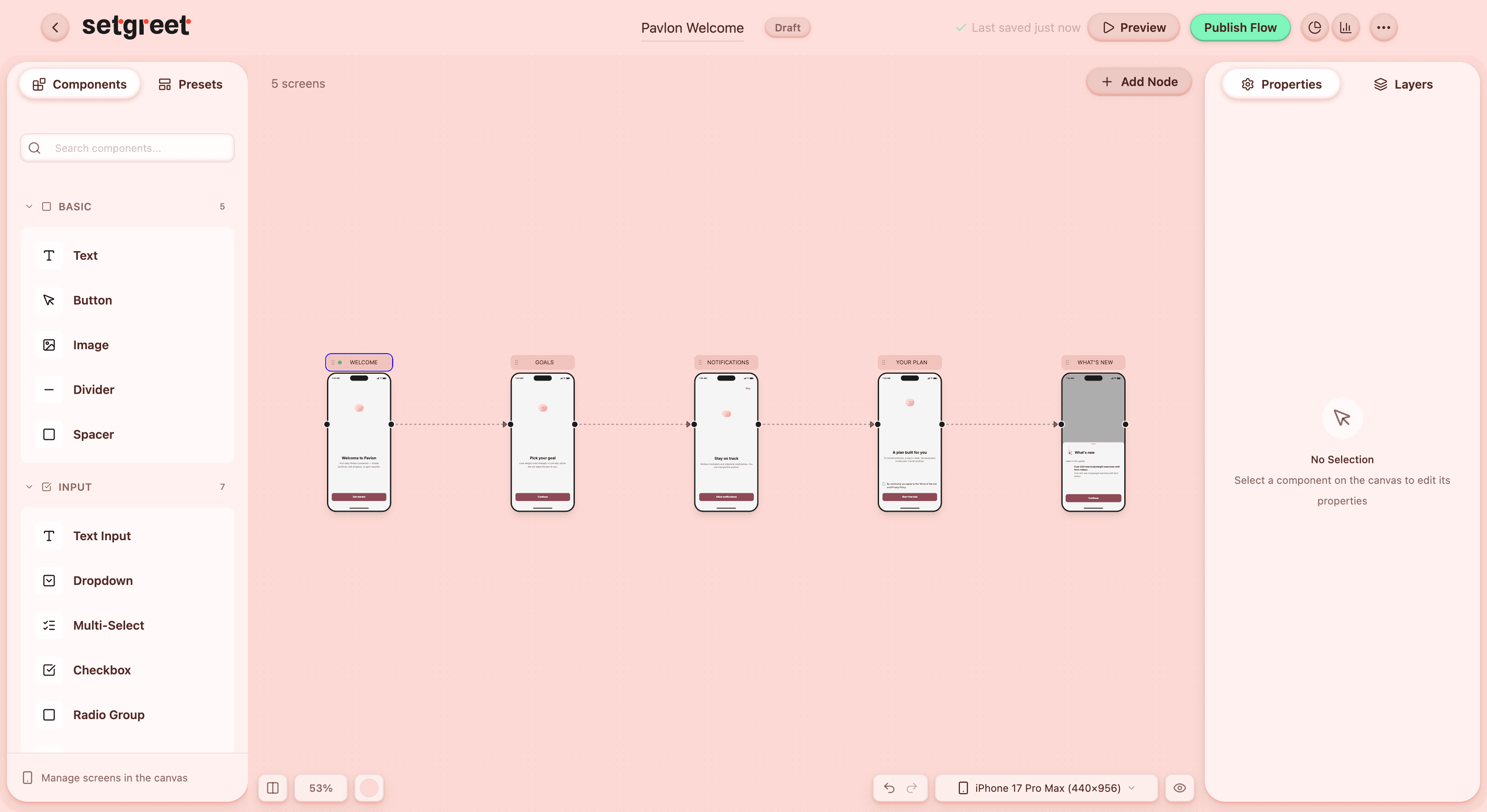 Editor topbar with Publish Flow button